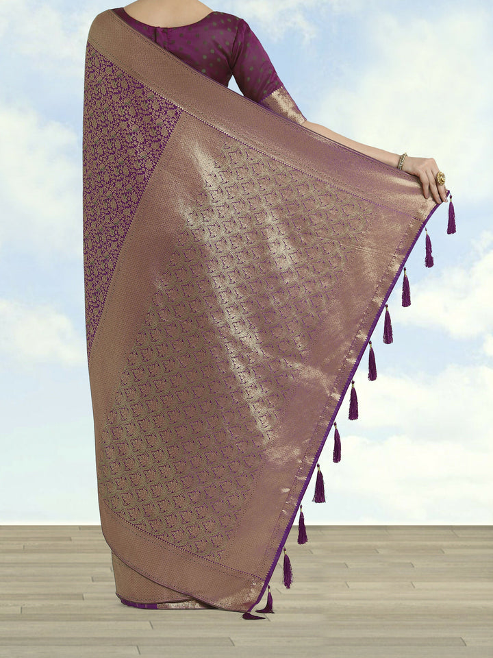 Dark Purple Color Baanrasi Satin Silk Saree | SHOBITAM