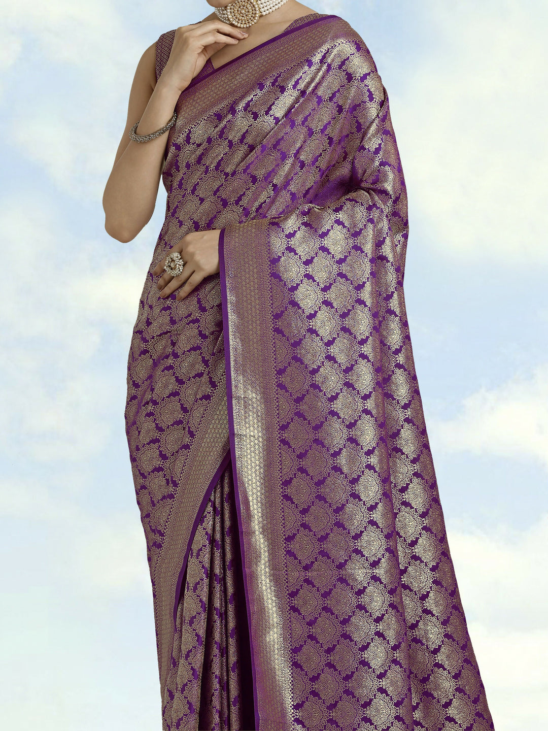 Purple Banarasi Satin Silk Zari Weaving Work Saree | SHOBITAM