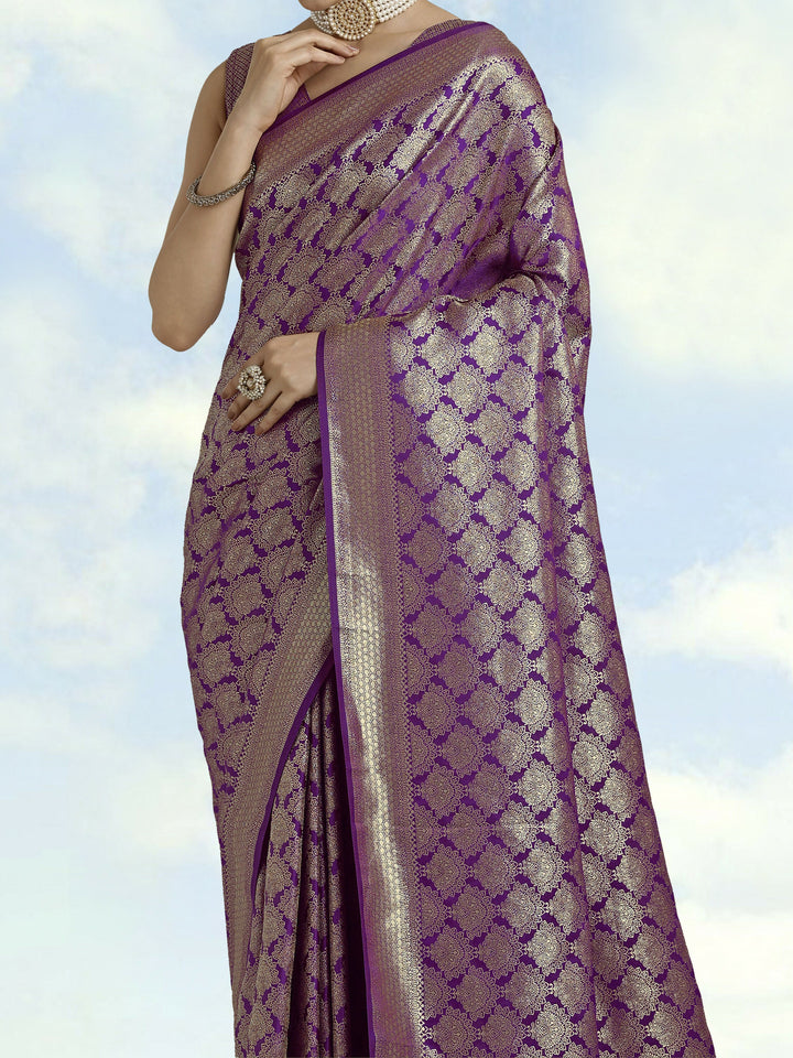 Purple Banarasi Satin Silk Zari Weaving Work Saree | SHOBITAM