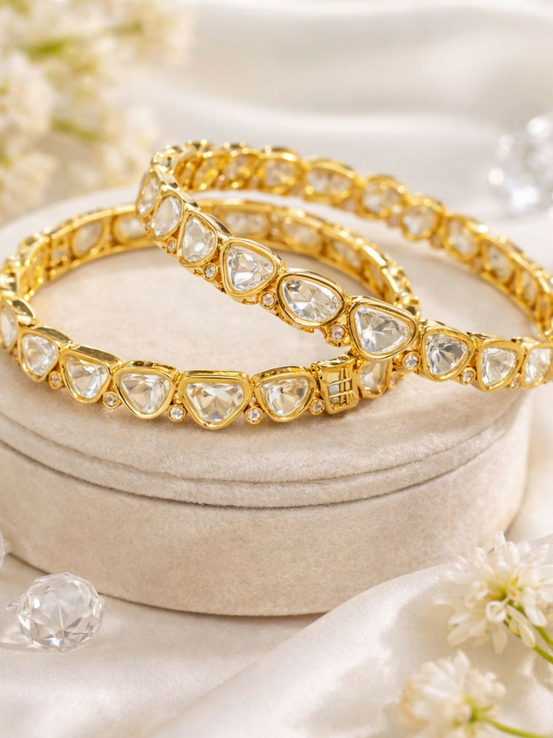Gold Plated Silm Polki Moissanite Bangles | SHOBITAM