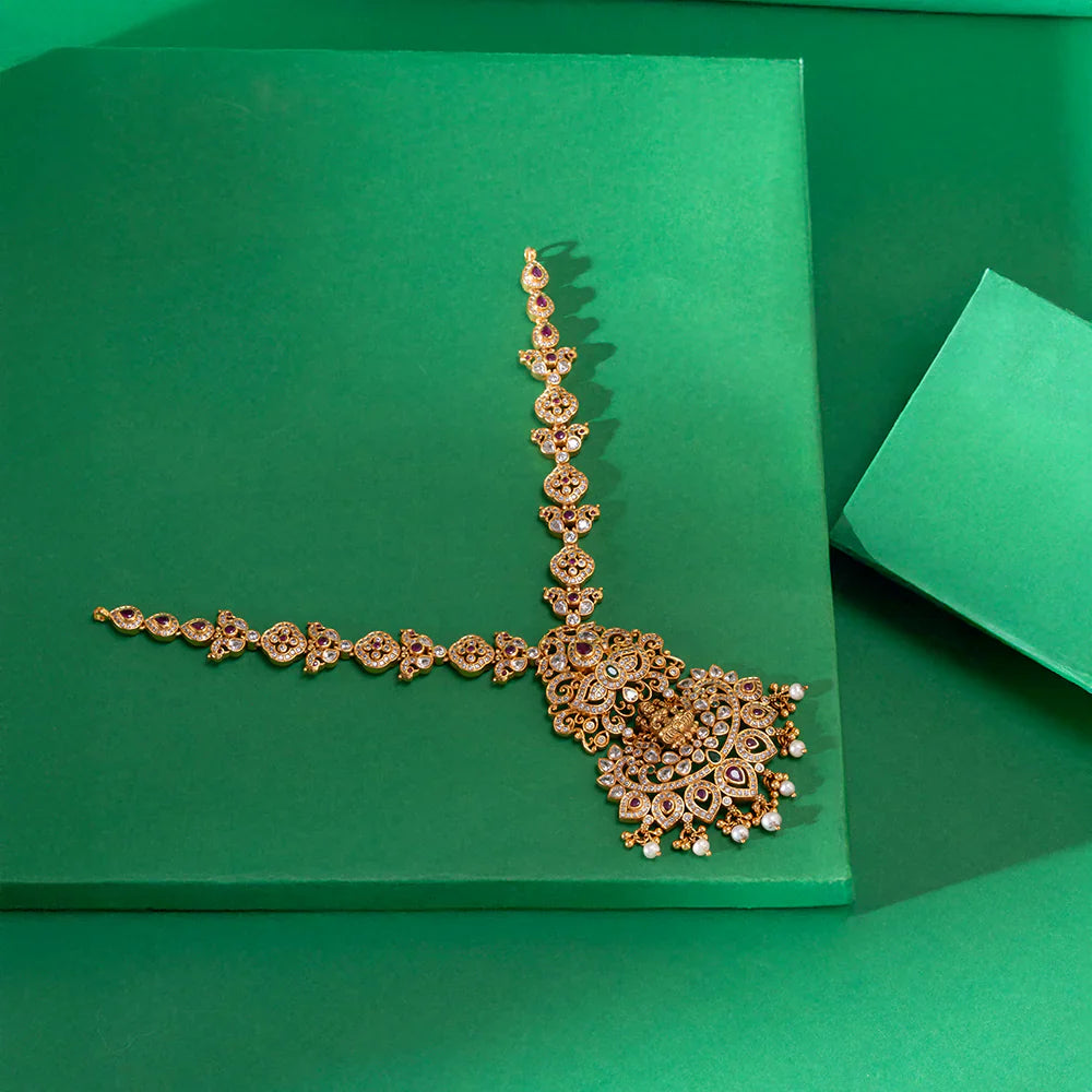 Stunning 92.5 Silver, Gold Plated Sri Teja Necklace