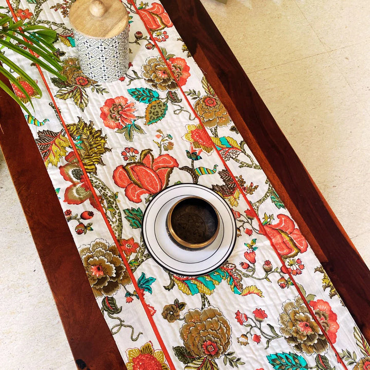 Dahlia Garden Print Table Runner, 100% cotton, 15" x 72"