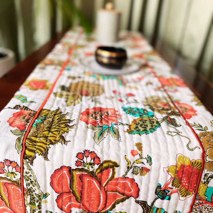 Dahlia Garden Print Table Runner, 100% cotton, 15" x 72"
