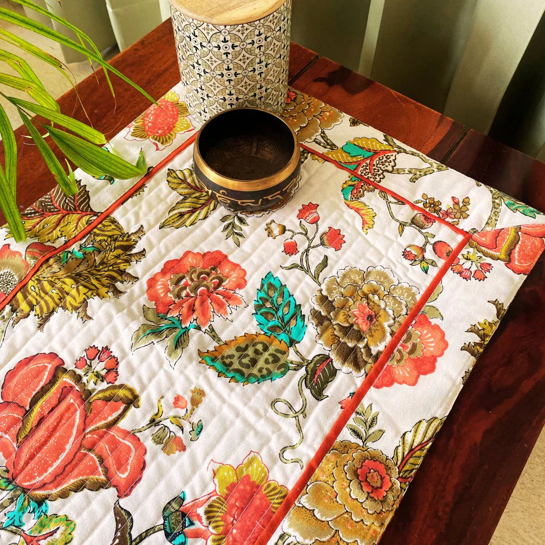 Dahlia Garden Print Table Runner, 100% cotton, 15" x 72"