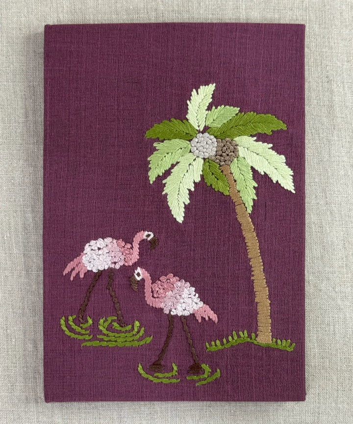Flamingo Garden Hand Embroidered Diary | Handmade Cotton Paper | SHOBITAM