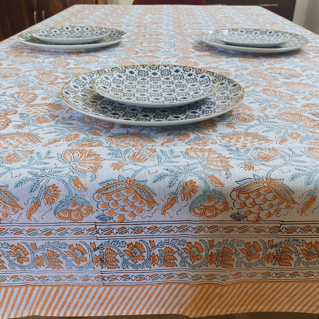 Champa 6 Seater Dining Table Cover, 100% Cotton, 60" x 90" | SHOBITAM