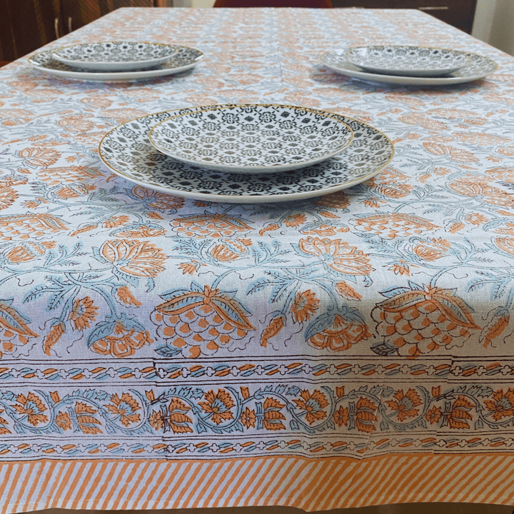 Champa 6 Seater Dining Table Cover, 100% Cotton, 60" x 90" | SHOBITAM