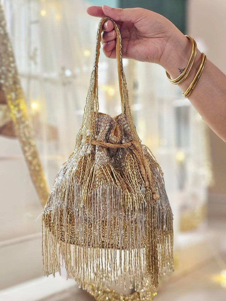 Dazzle Potli Gold Beads and Embroidered Bag