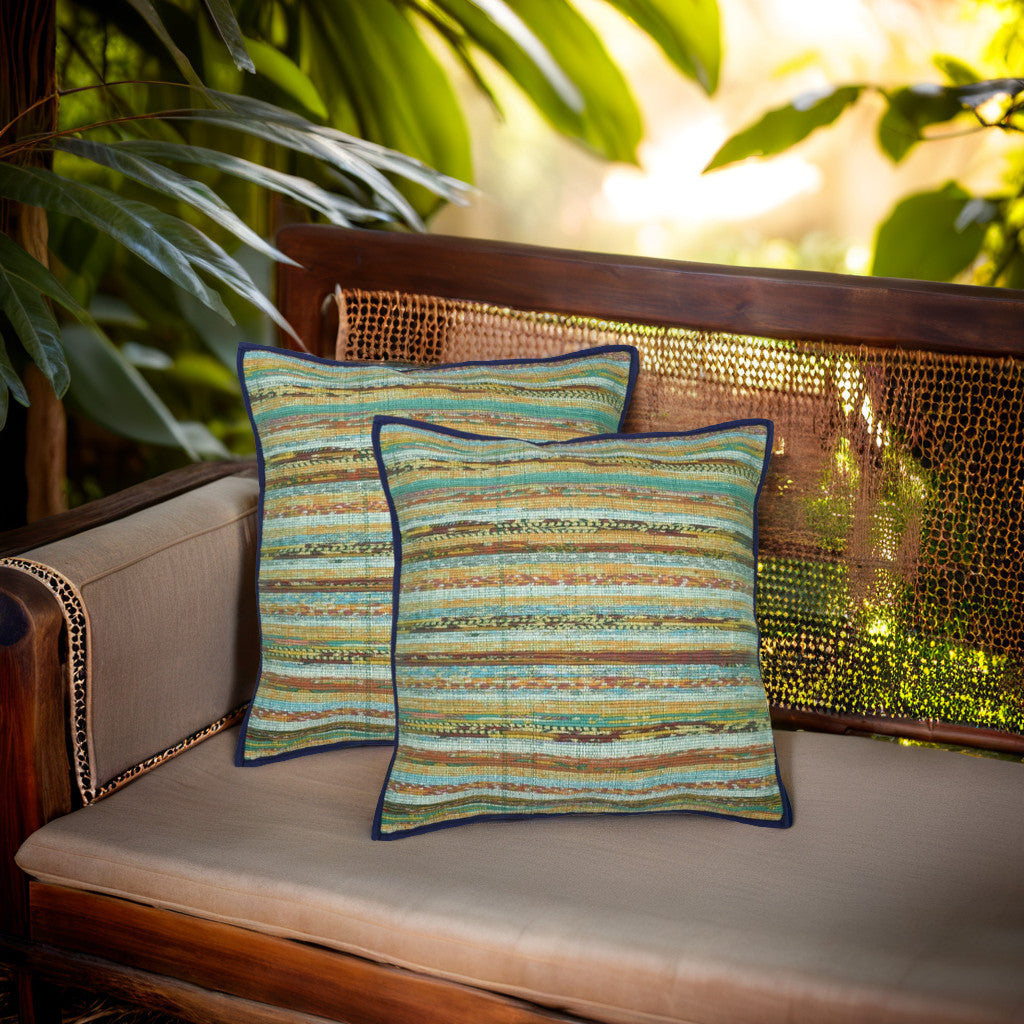 Multicolor Khesh Cotton Cushion Covers- Green Navy - Pack of 1 | SHOBITAM