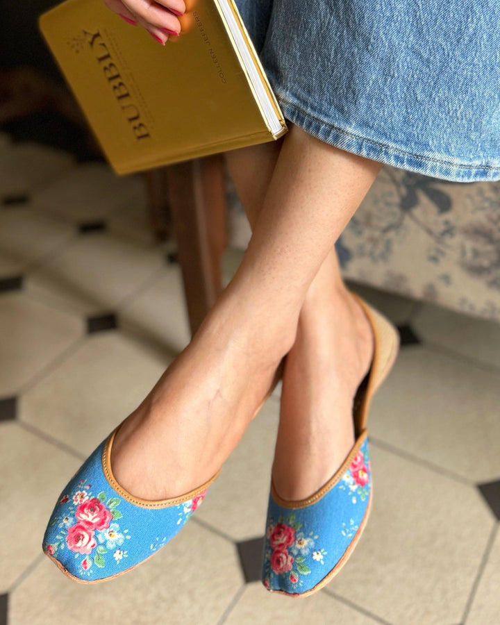 WILDFLOWER BLUES Floral Printed handpainted Jutiies