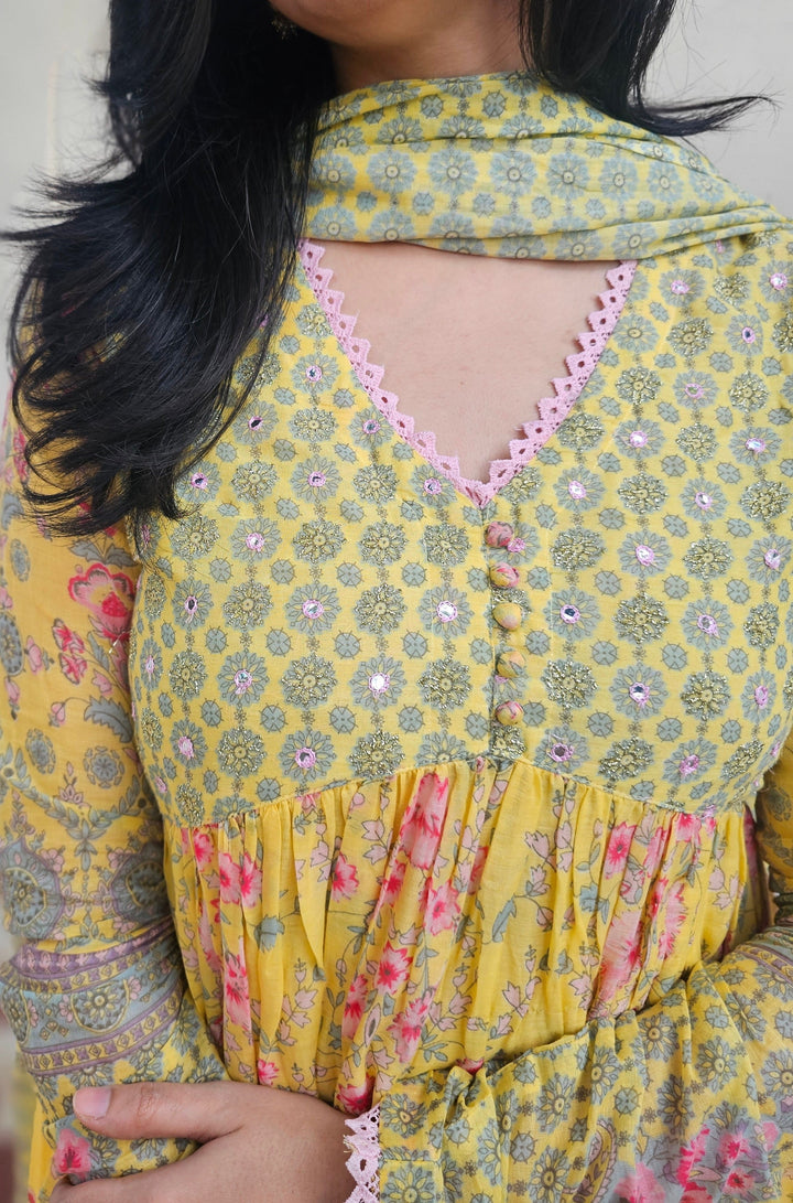 ROOH Yellow Printed Cotton Sharaa Set