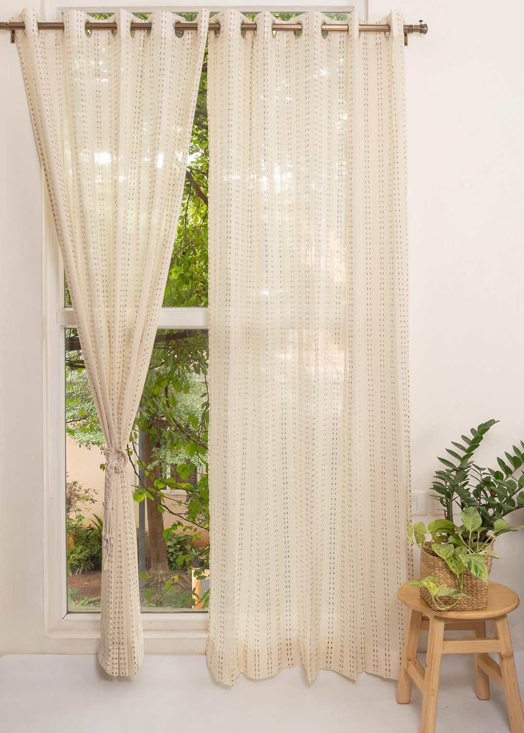 Dew 100% Sheer minimal curtain for Living room & bedroom - Light filtering - Cream - Single Piece | SHOBITAM