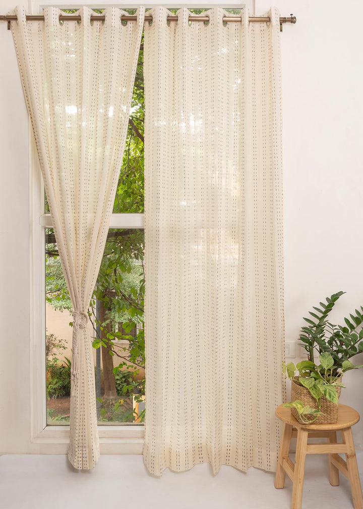 Dew 100% Sheer minimal curtain for Living room & bedroom - Light filtering - Cream - Single Piece | SHOBITAM