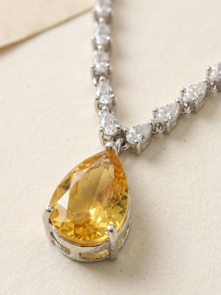 Silver Plated Drop American Diamond Necklace Set | SHOBITAM