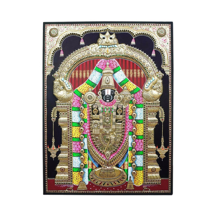 36*48 Tanjore Painting Balaji Authentic With 22 Ct gold Foil and Jaipur Gemstones,Unframed-SHOBITAM