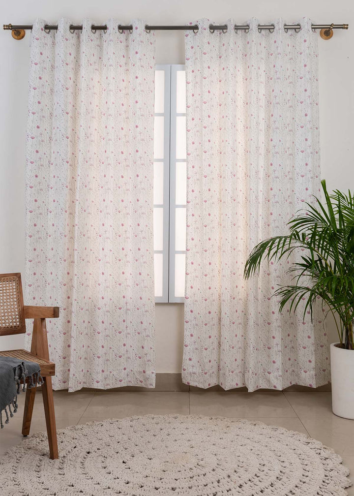 Puff Petals 100% cotton floral curtain for kids room, living room - Customizable for size, lining and headers