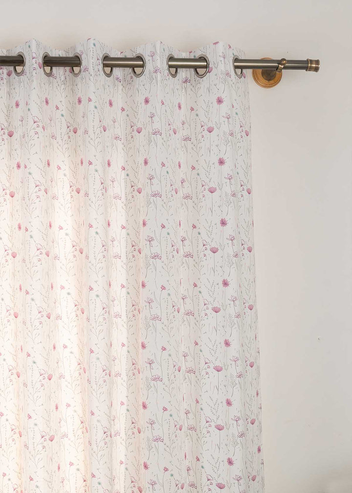 Drifting Dandelion Lavender 100% cotton floral curtain for kids room, living room - Light Reduction - Single Piece | SHOBITAM