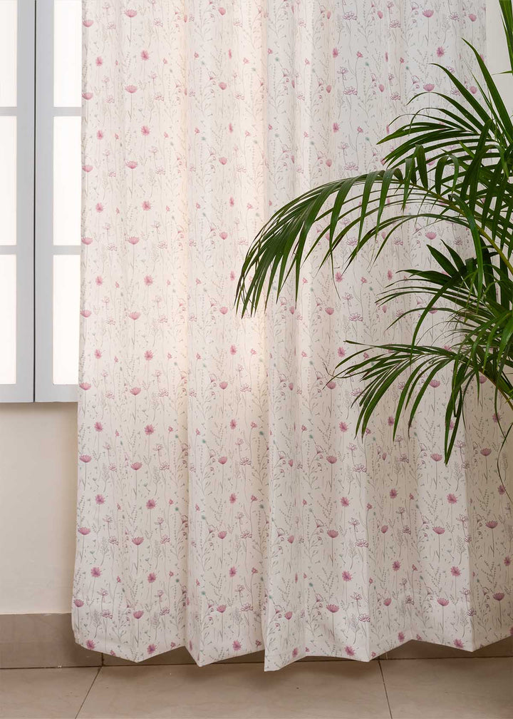 Drifting Dandelion Lavender 100% cotton floral curtain for kids room, living room - Light Reduction - Single Piece | SHOBITAM