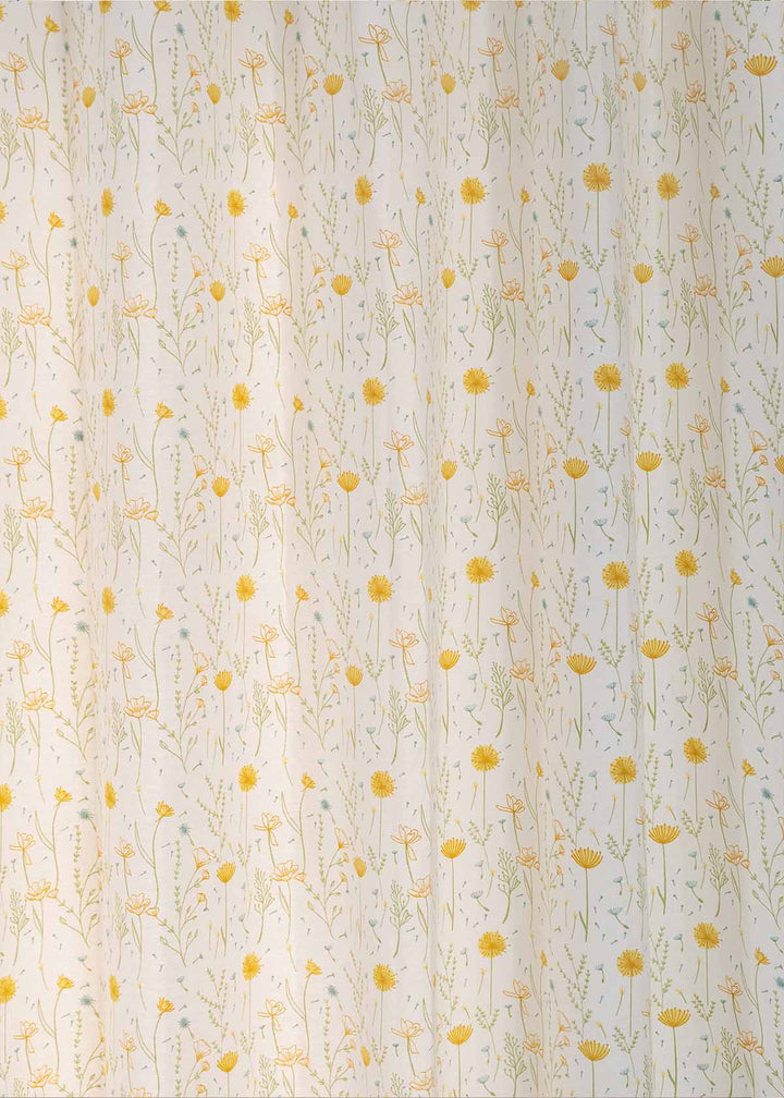 Drifting Dandelion Yellow 100% cotton floral curtain for kids room, living room - Light Reduction - Single Piece | SHOBITAM