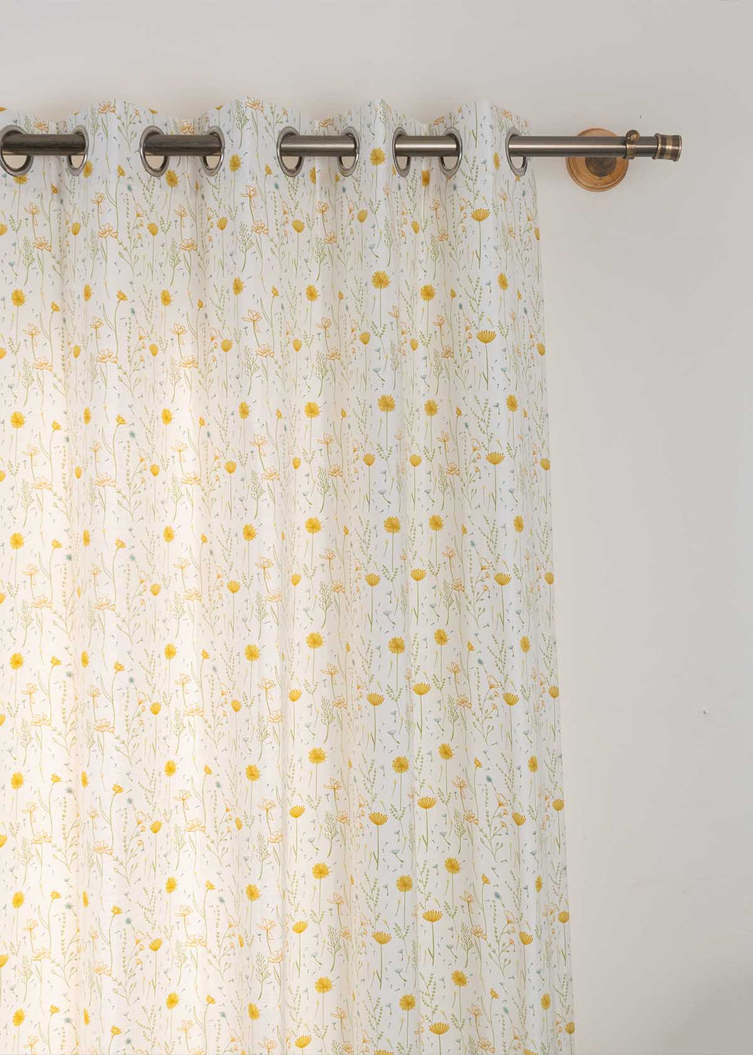 Drifting Dandelion Yellow 100% cotton floral curtain for kids room, living room - Light Reduction - Single Piece | SHOBITAM