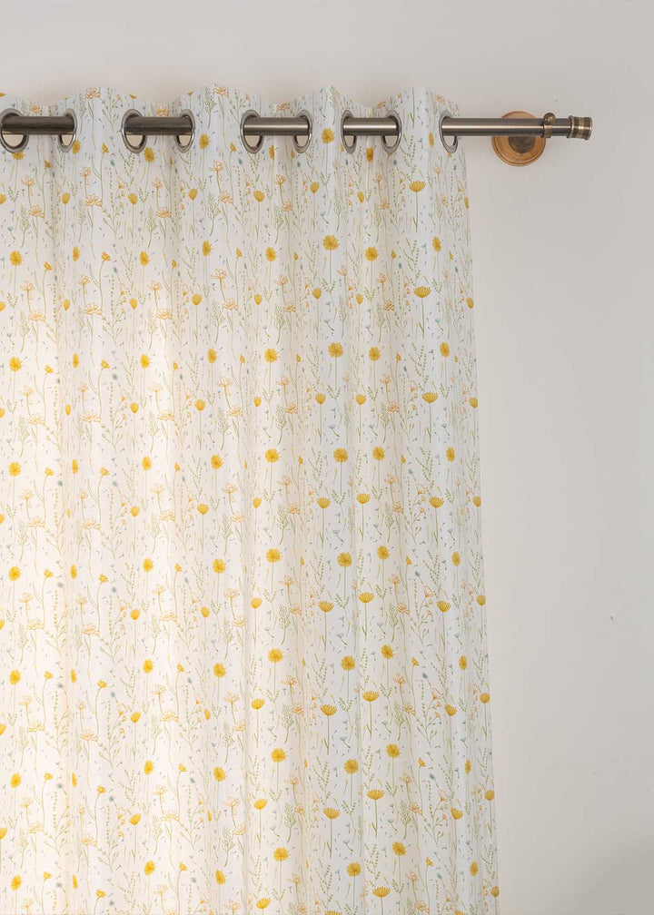 Drifting Dandelion Yellow 100% cotton floral curtain for kids room, living room - Light Reduction - Single Piece | SHOBITAM