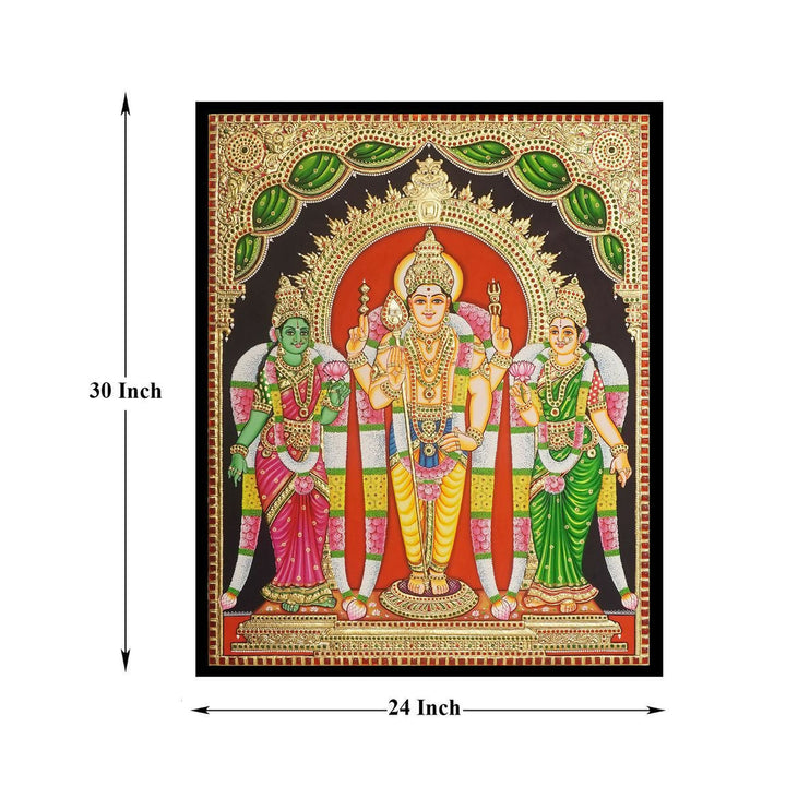24*30 Tanjore painting of Valli and Devayani Authentic With 22 Ct gold Foil and Jaipur Gemstones Unframed | SHOBITAM