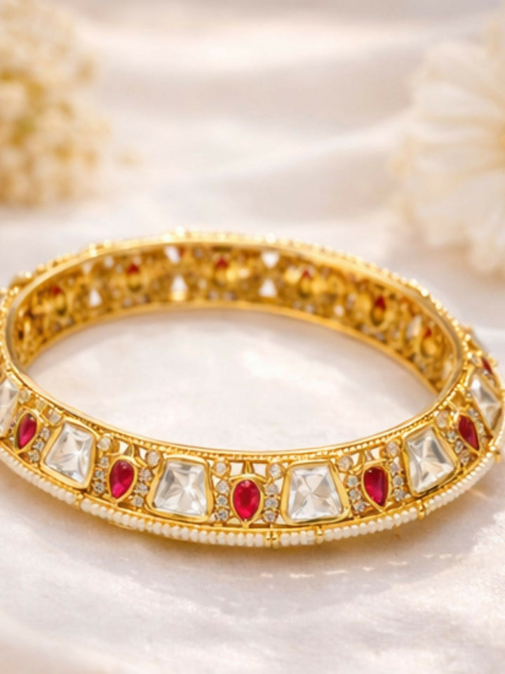 Gold Plated Classic Polki Moissanite Bangles | SHOBITAM