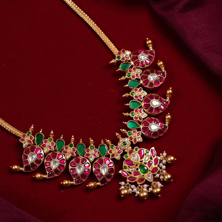 Pure 92.5 Silver, Gold Plated Kundan Jadau Mango Short Necklace