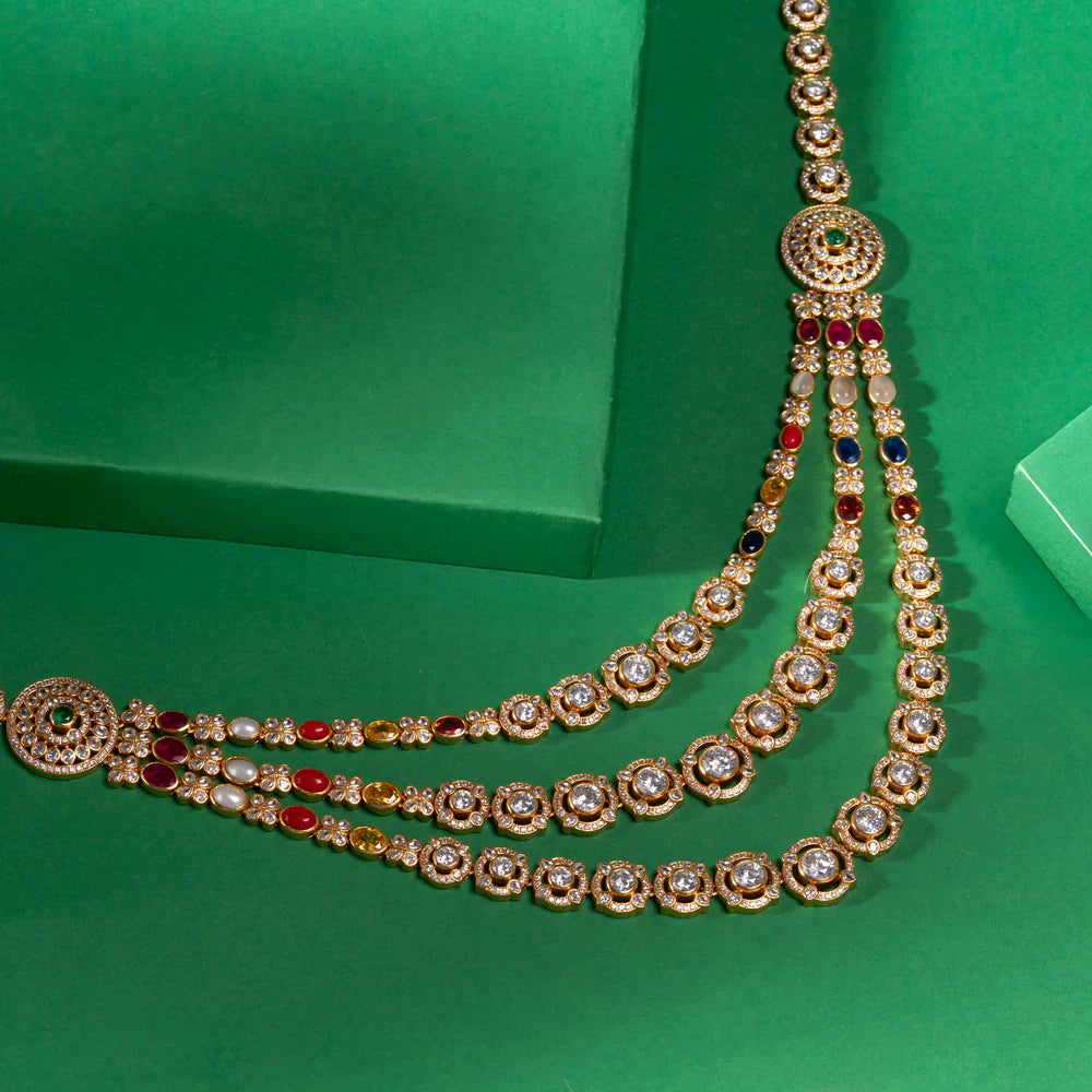 92.5 Silver, Gold Plated CZ Navatrio Necklace