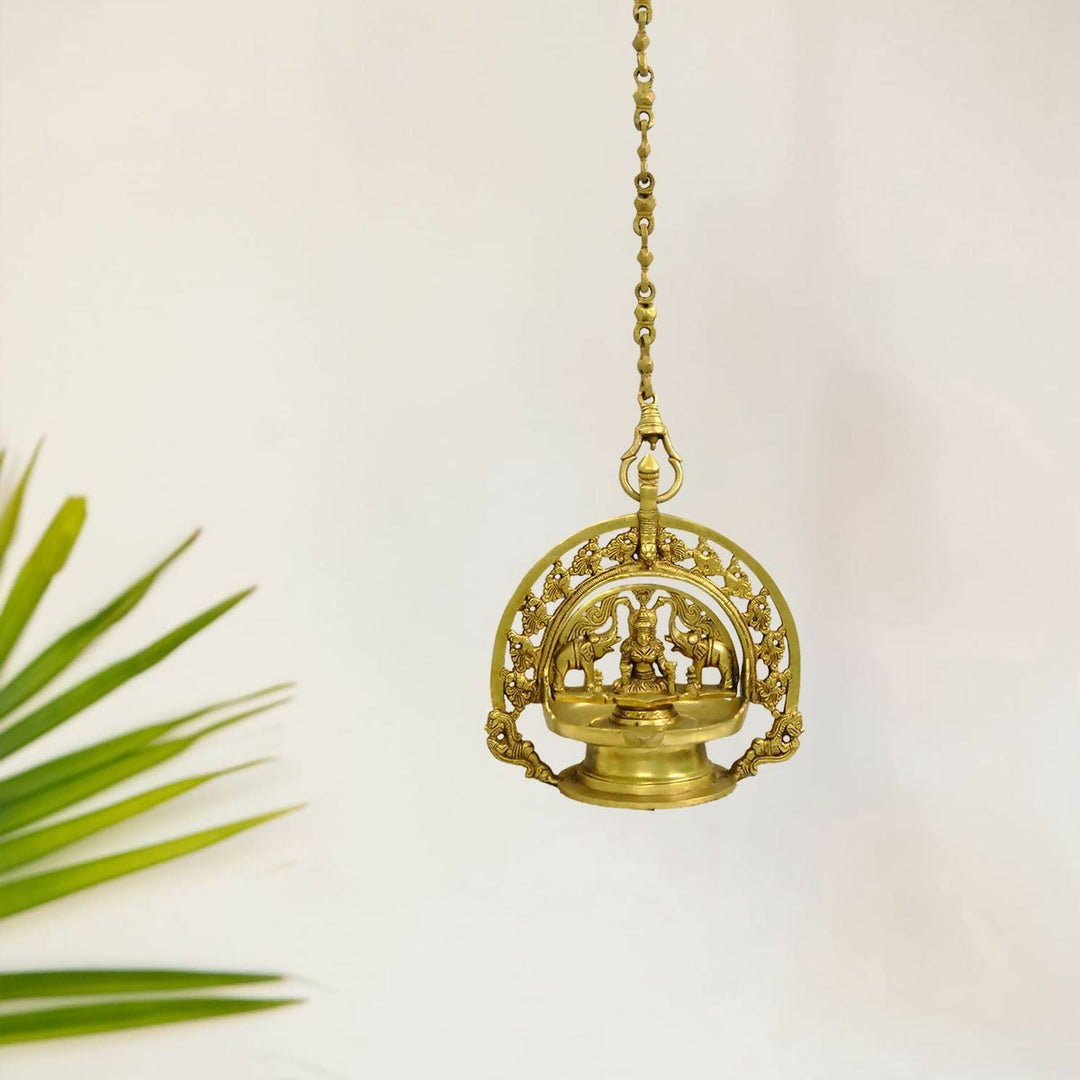 BRASS GAJA LAKSHMI HANGING OIL LAMP 34*10*8 | SHOBITAM