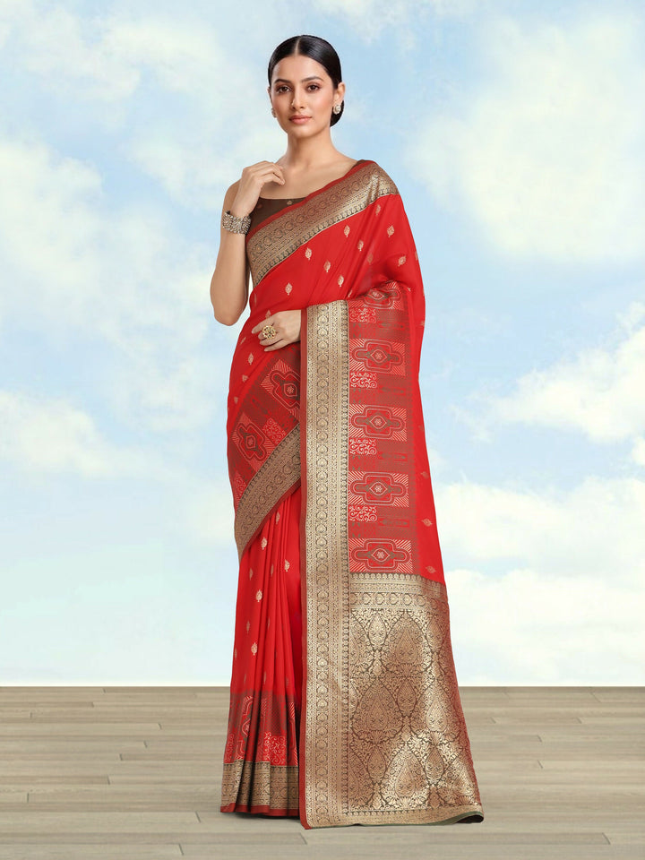 Red Color Semi Banarasi Silk Saree| SHOBITAM