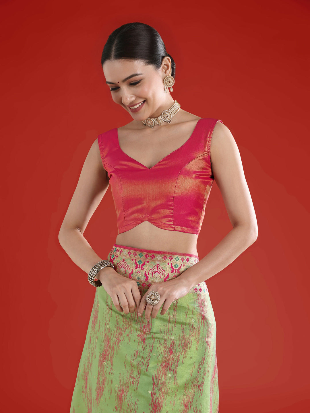 Light Green Color Semi Banarasi Tissue Silk Paithani Woven Saree | SHOBITAM