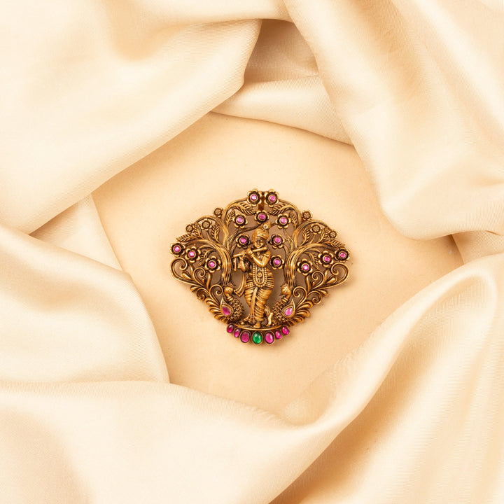 Pure 92.5 Silver, Gold Plated Krishna Morleela Pendant