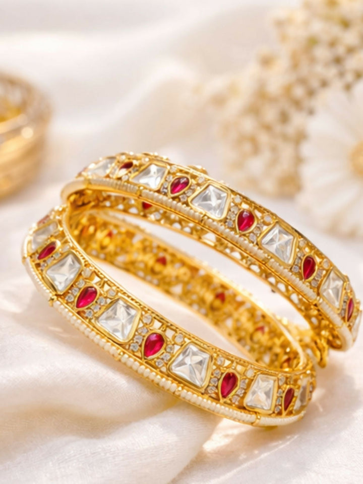 Gold Plated Classic Polki Moissanite Bangles | SHOBITAM