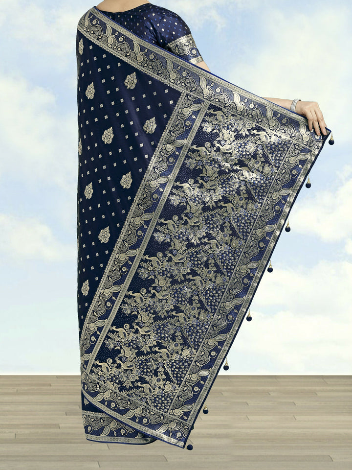 Blue Woven Banarasi Satin Silk Saree | SHOBITAM