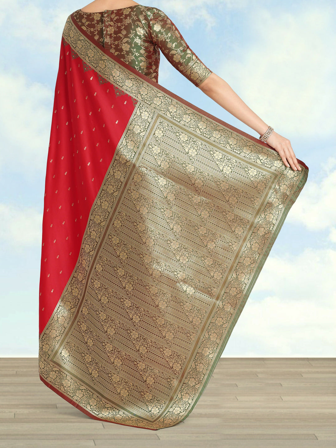 Semi Banarasi Silk Red Color Weaving Saree| SHOBITAM
