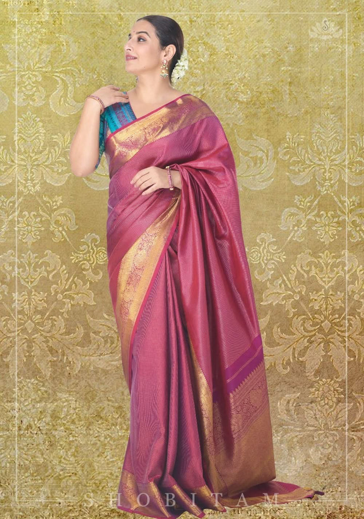 Shimmering Celebrity Special Zari Checks Pure Silk Kanjivaram Pure Silk Saree in Deep Pink | SILK MARK CERTIFIED
