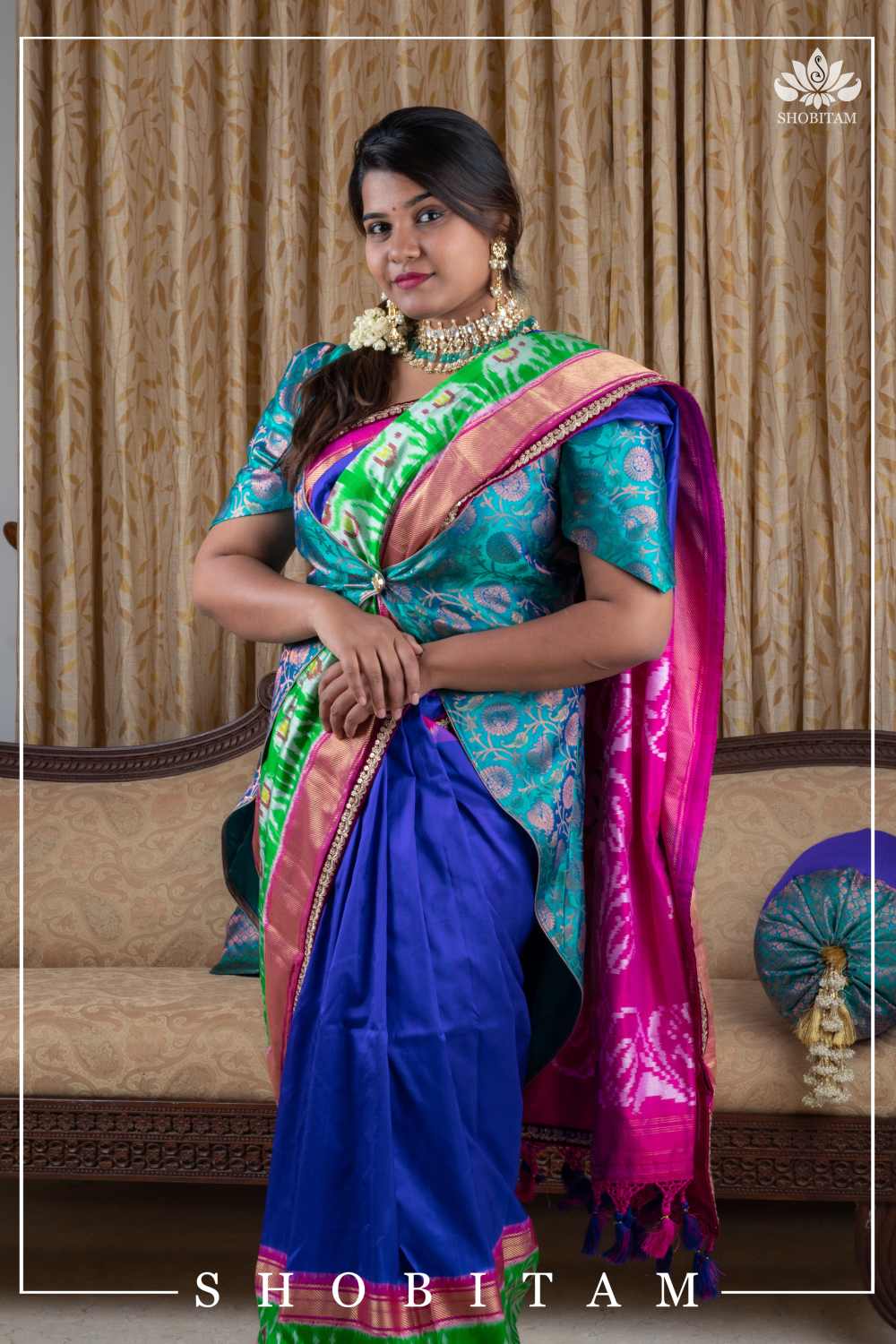Pure Kanjivaram Brocade Saree Coat in V shape open neck pattern - with Custom Made Measurements