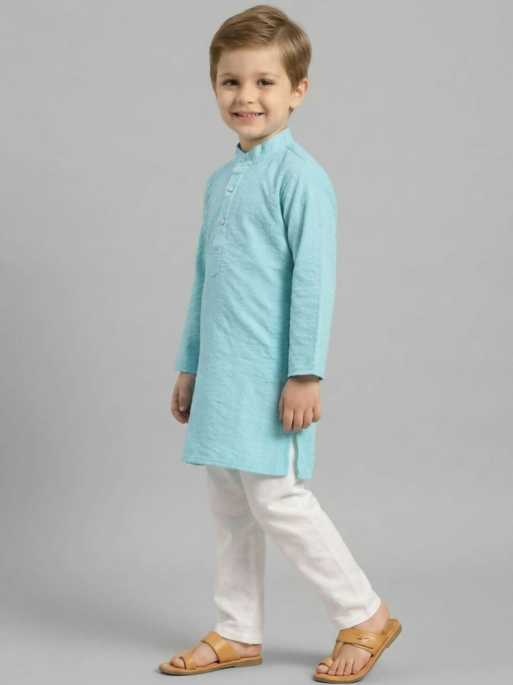 Boys Blue Textured Kurta Pajama Set | Ethnic Wear for Kids | SHOBITAM