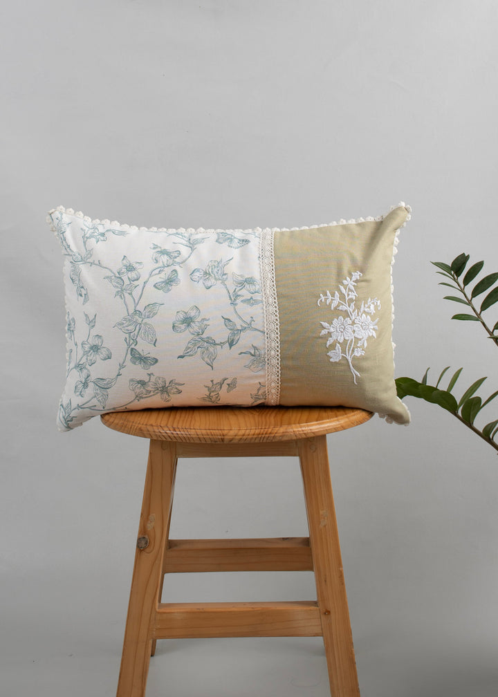 Celeste Nile Blue Embroidered Cushion Cover for Sofa – 100% Cotton 12" x 20" | SHOBITAM