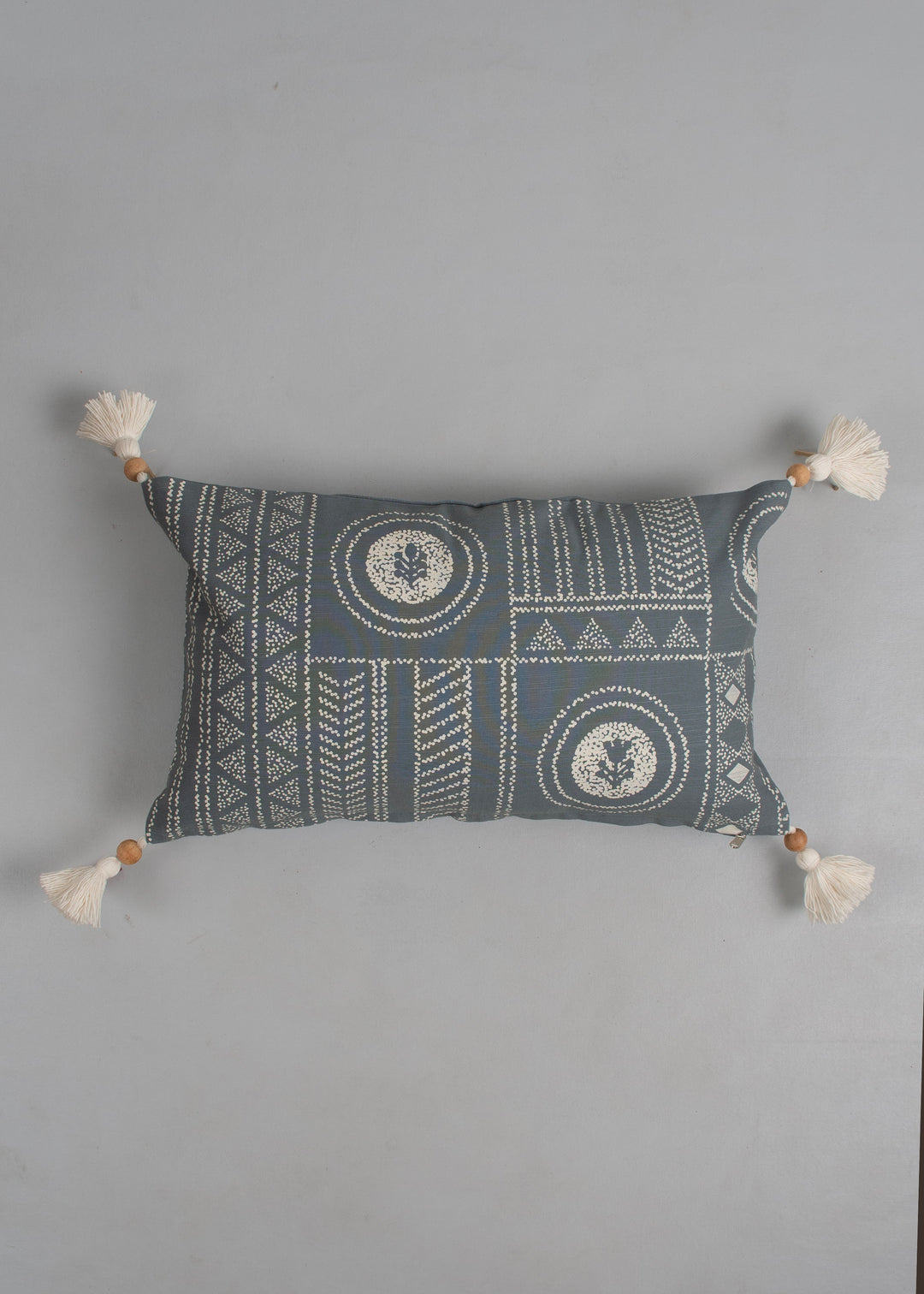 Cosmos Blue Floral-Geometric Printed Cushion Cover for Sofa – 100% Cotton 12" x 20" | SHOBITAM