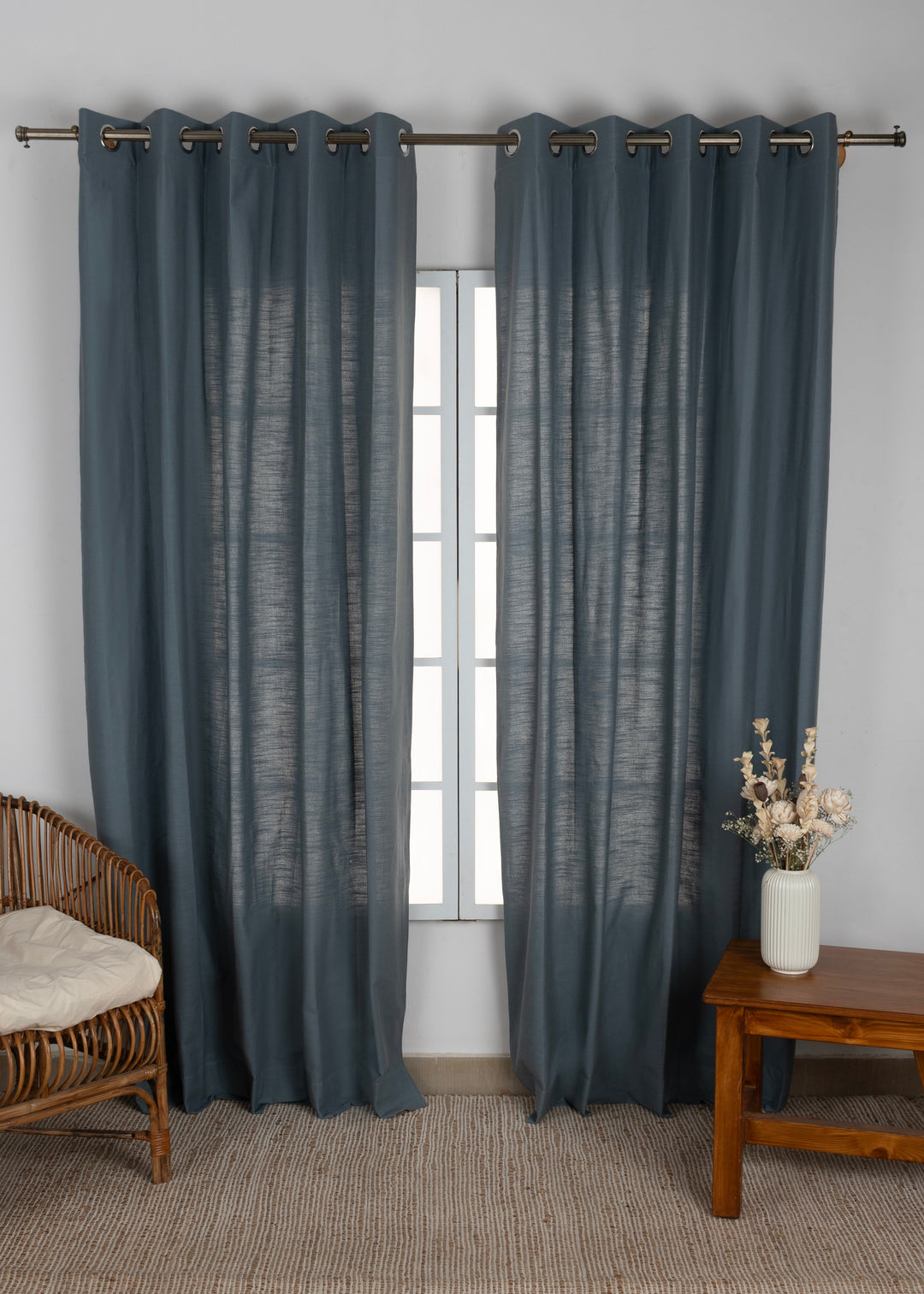 Solid Mist Blue 100% cotton curtain for Living room and bedroom - Room darkening - Single Piece | SHOBITAM
