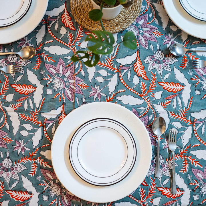 Coventry 6 Seater Dining Table Cover, Hand Block Print, 100% Cotton, 60" x 90" | SHOBITAM