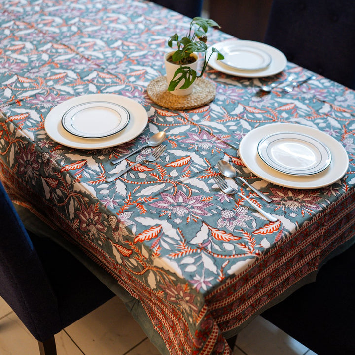 Coventry 6 Seater Dining Table Cover, Hand Block Print, 100% Cotton, 60" x 90" | SHOBITAM