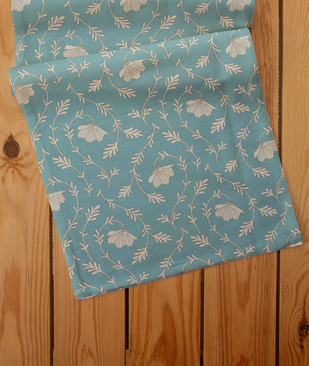 Eden aqua blue 100% cotton floral table runner for 4 seater or 6 seater dining | SHOBITAM