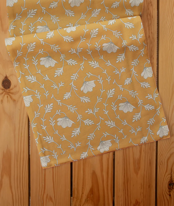 Eden mustard 100% cotton floral table runner for 4 seater or 6 seater dining | SHOBITAM