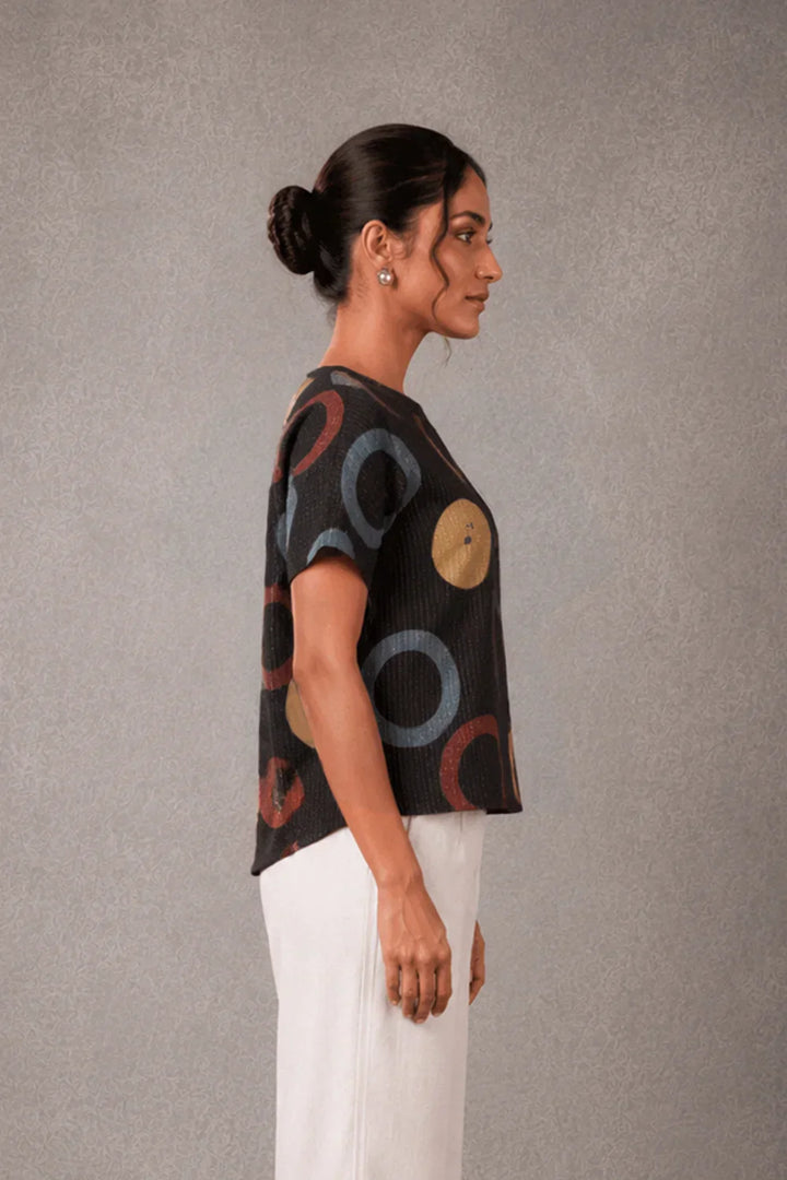 Black Ring Ajrakh Top | SHOBITAM