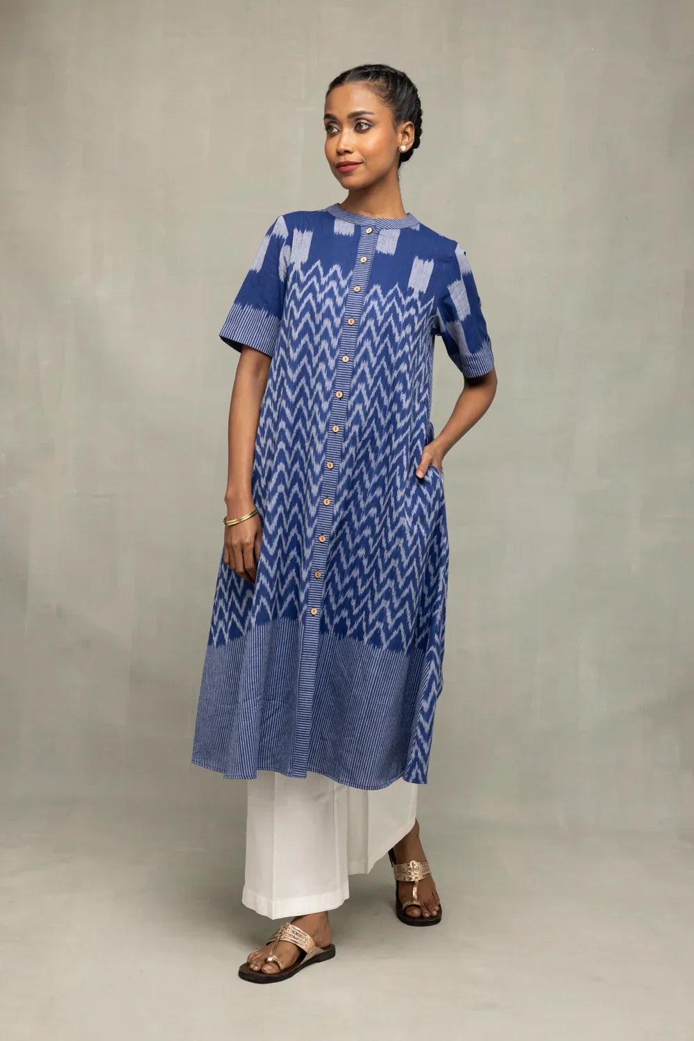 Handloom Blue Abstract Ikat Co-ord Set | SHOBITAM
