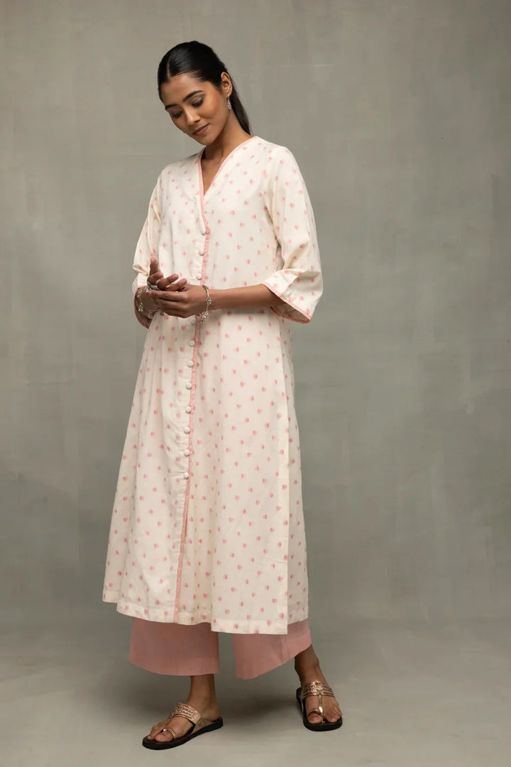 Blush Pink & White Heart Woven Co-Ord Set | SHOBITAM