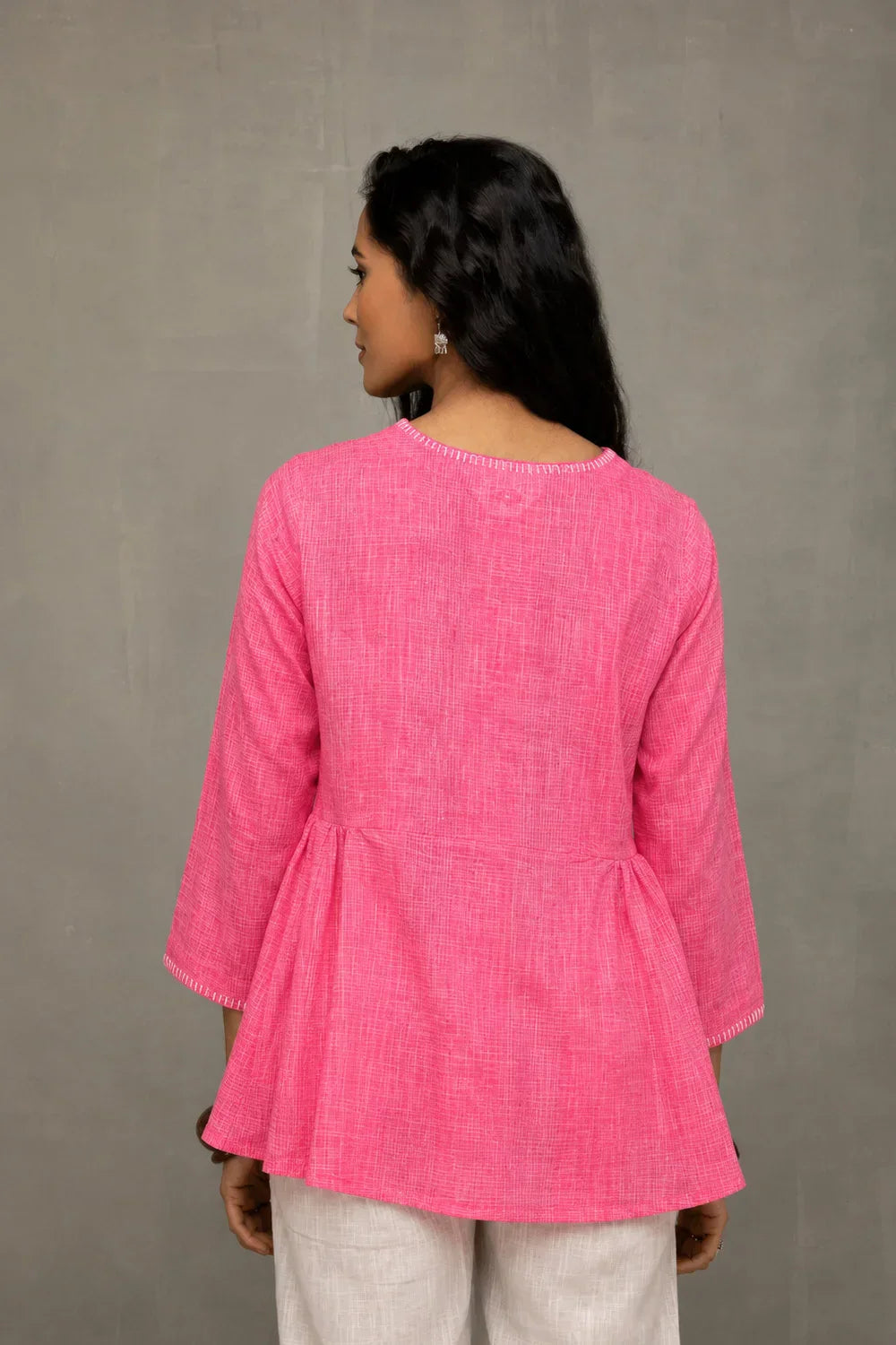Pink Pure Cotton Buttoned Top | SHOBITAM